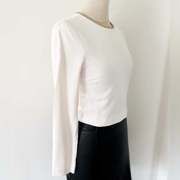 Alexander Wang White Long Sleeve Embellished Neck Top – Size 4 - Picture 4 of 11